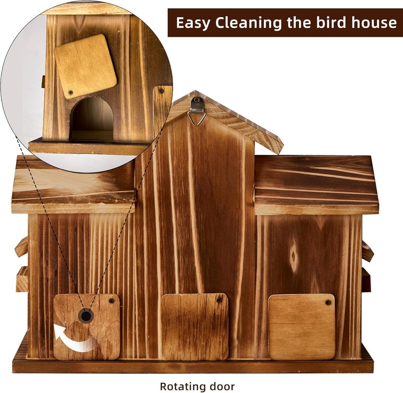 puyikes Bird House for Outside 5 Hole Bird Houses Room for 5 Bird Families Large Bird House for Garden/Courtyard/Backyard for Garden Decor-Finch Bluebird Cardinals Handmade Wooden Hummingbird House - Image 5